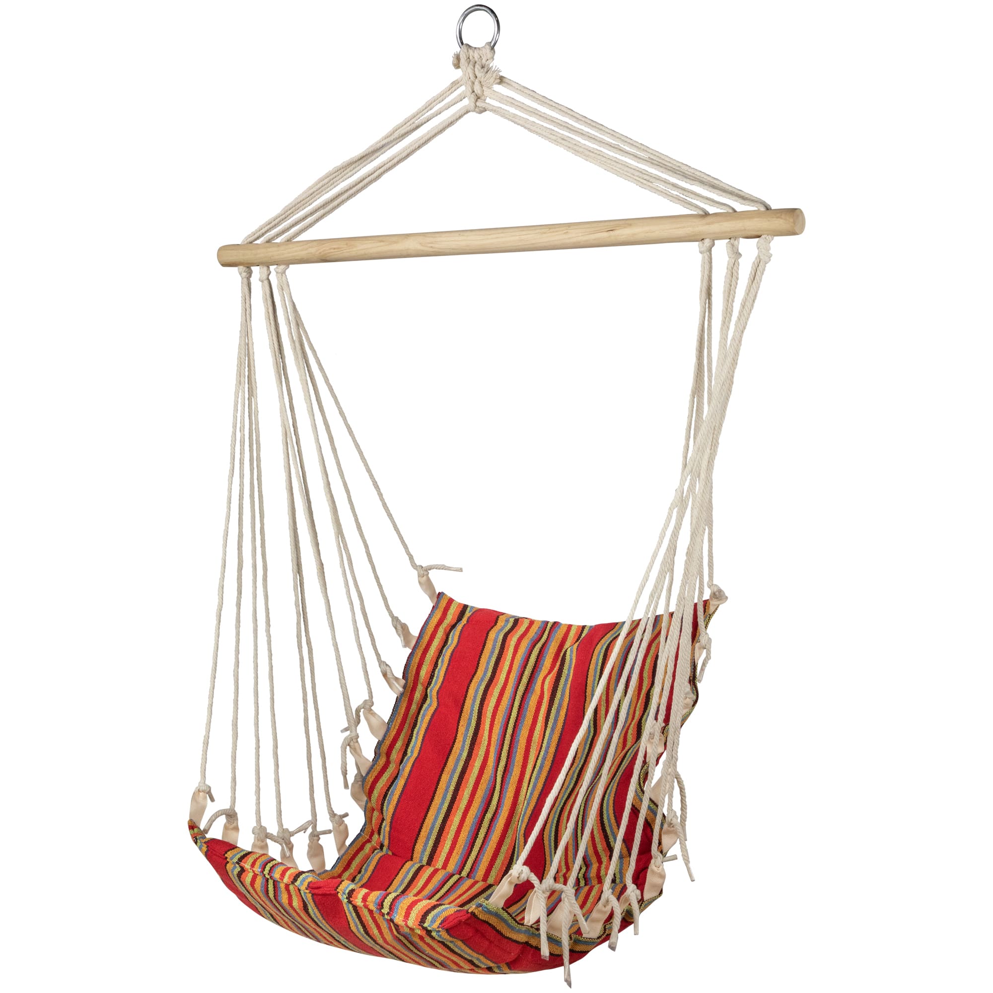 34" x 21" Red & Yellow Striped Hammock Chair with Padding & Wooden Bar